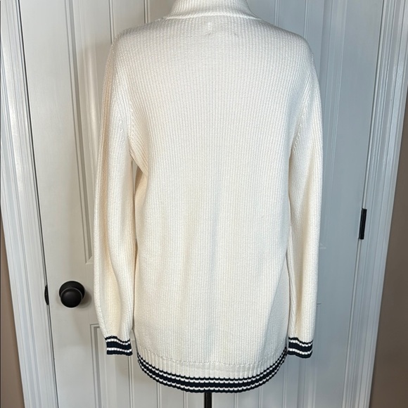 Lou & Grey Open Front Cardigan Sweater  white/Navy Sz L NWOT - Picture 5 of 12